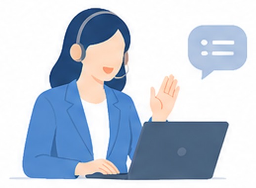 ヘッドセットをつけてオンラインサポートをしているイラスト