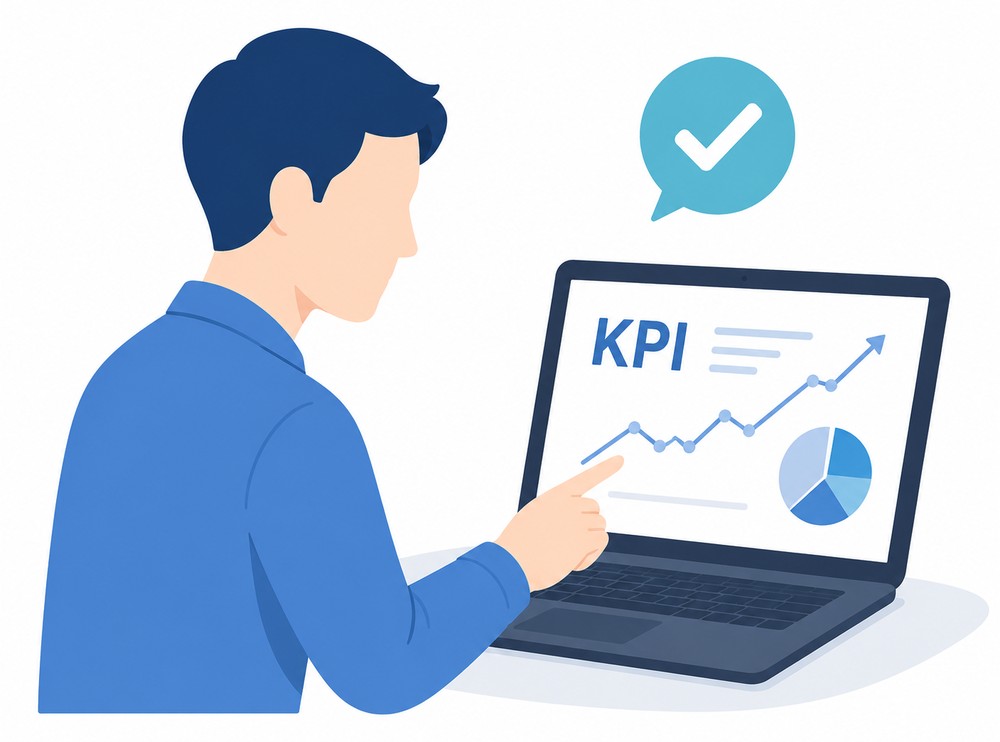 KPIダッシュボードで成果を分析しているイラスト