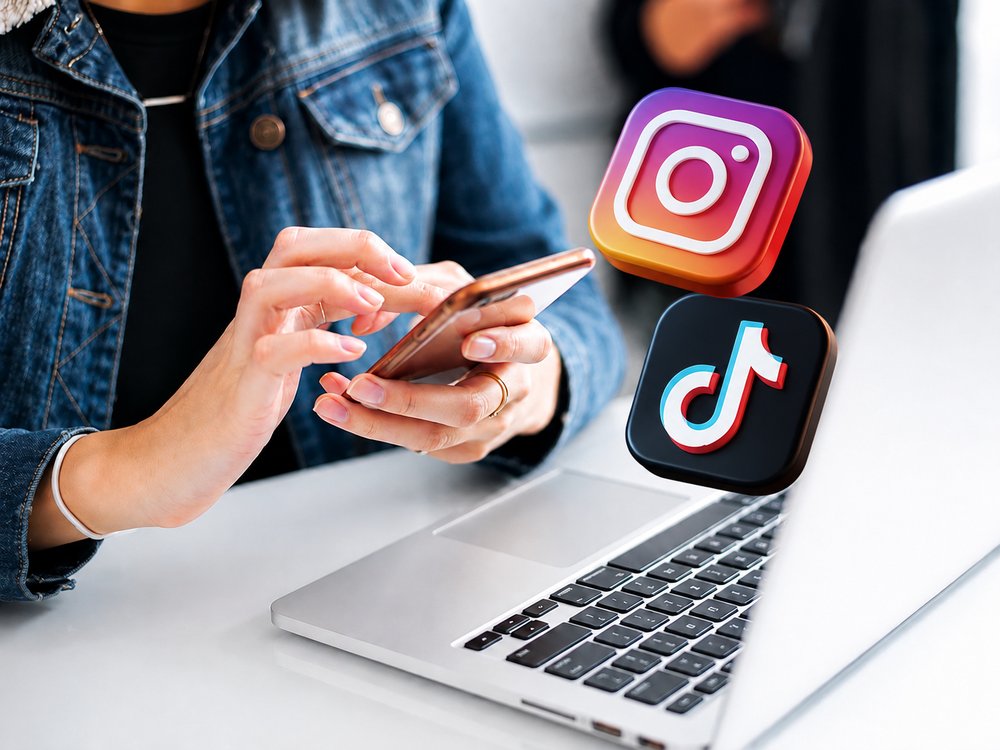 スマートフォンでInstagramとTikTokを操作している写真